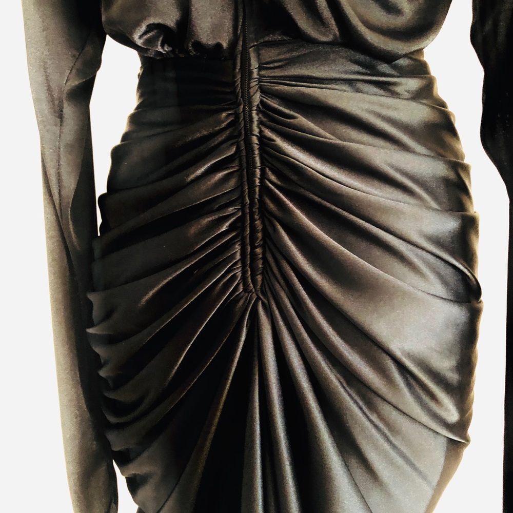NIGHT MOVES rushed black vintage cocktail elegant Dress S - Picture 7 of 10